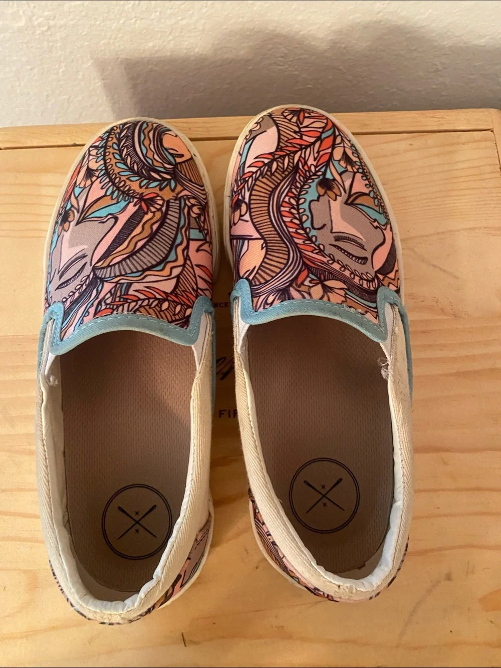 Slip-On Canvas Shoes with Pink & Teal Abstract Floral Print / Feminine Face